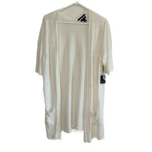 Tahari Linen Open Cardigan Duster Women's Ivory Tan Sz 2XL NWT